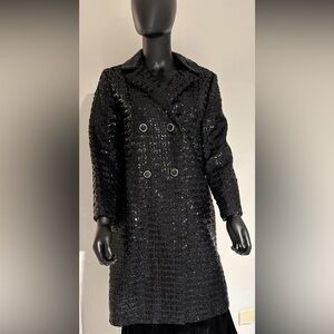 Vintage 1960s Black Sequin Trench Coat PARTY Holiday Size S/M Excellent Cond.